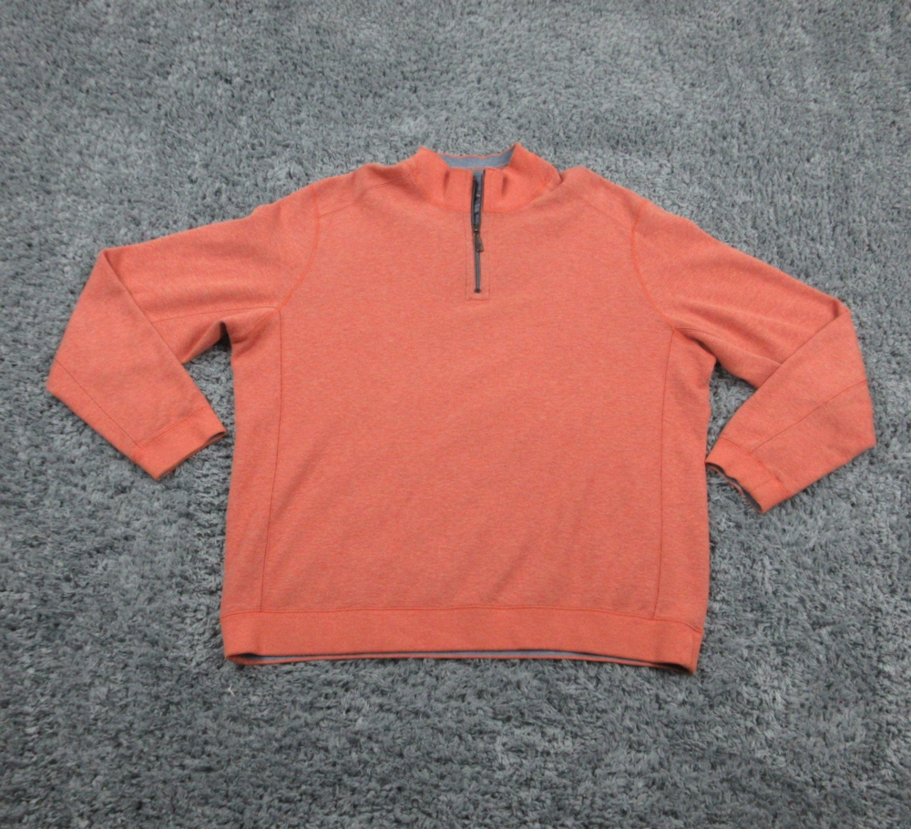 Tommy Bahama Sweater Mens Extra Large Orange Reversible Half Zip Pullover Cotton